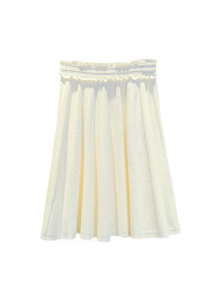 

SIVOS High Waist Knitted Pleated Skirt Women's Premium Summer Faion Wooden Trim A-Line Skirt Commute Sle