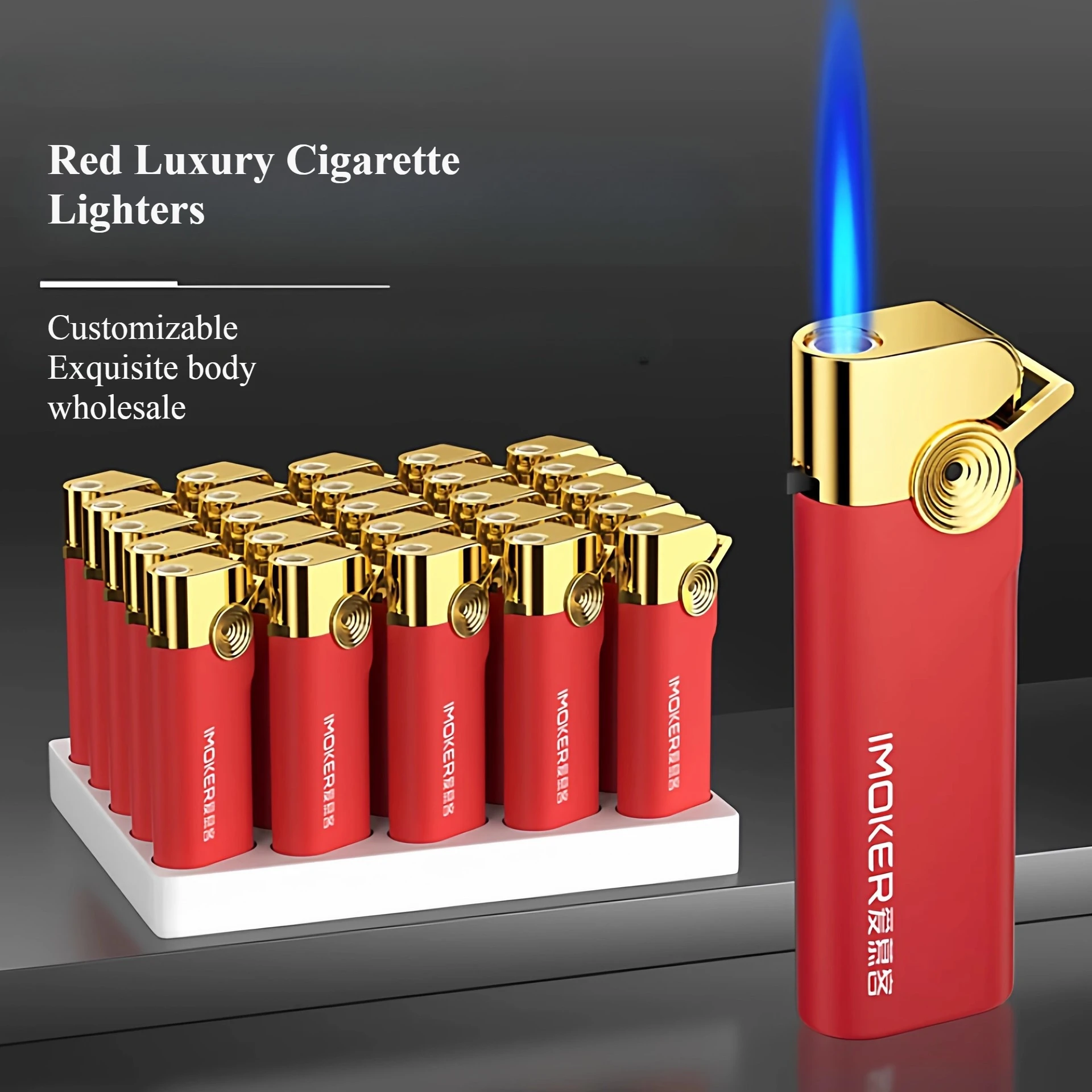 25New Red Metallic Frosted Windproof Lighter, Luxury Household Lighter For Smoking, Men'S Kitchen Gadget Gift Wholesale.