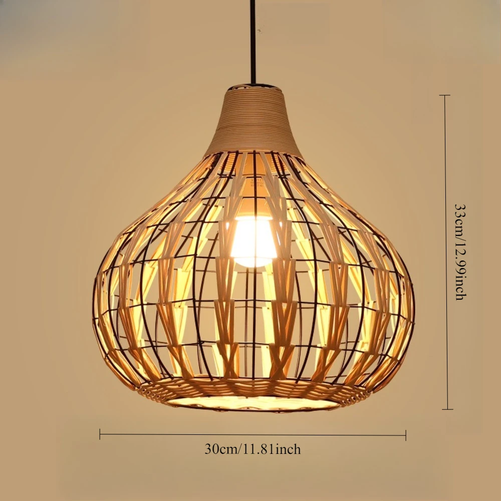 

30cm Hand-woven Rattan Pendant Light Wicker Chandelier Light Dining Homestay Retro Hotel Hemp Rope Lantern Bamboo Hanging Lamp
