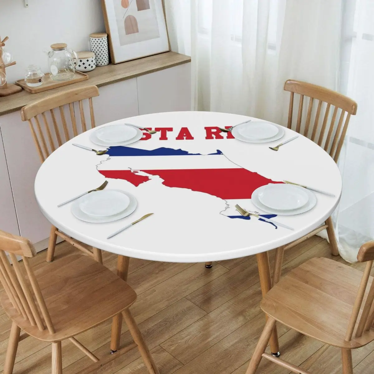 Costa Rica Flag Graphic Waterproof Round Tablecloth Oilproof Table Cloth for Kitchen Events Dining Table Cover