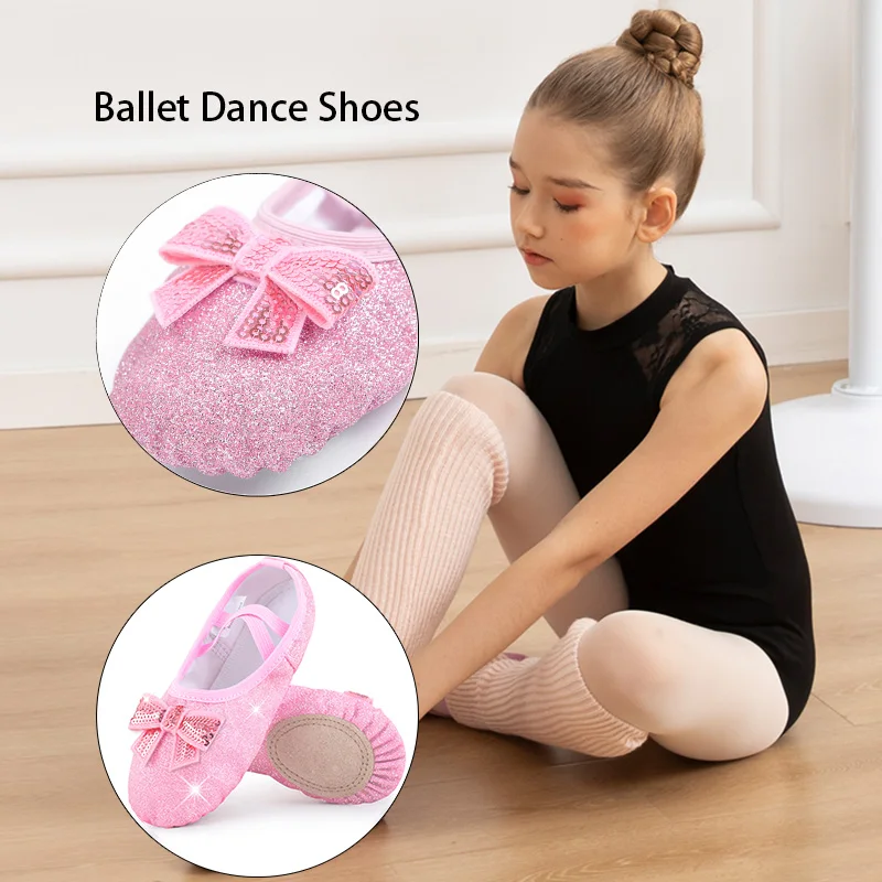 Girls Shiny Leather Ballet Shoes Split-Sole No-Tie Dance Yoga Slippers for Girl Toddlers Women Ballet Dance Practice