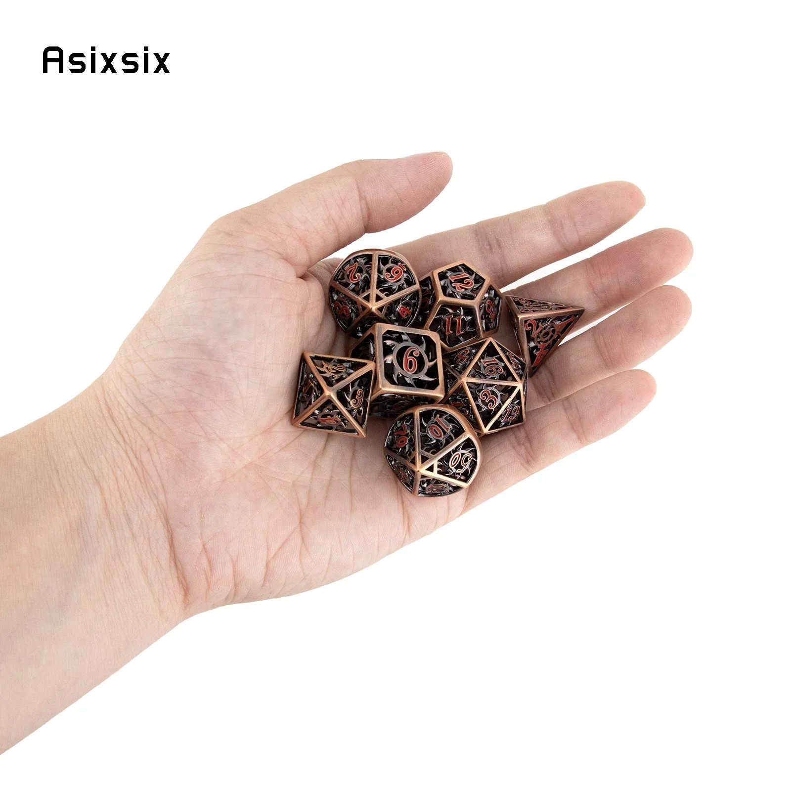 Metal Dice, Perfect For Tabletop Rpgs And Card Games 7 Pcs Copper Red Rotary Cyclone Metal Dice Hollow Metal Polyhedral Dice Set