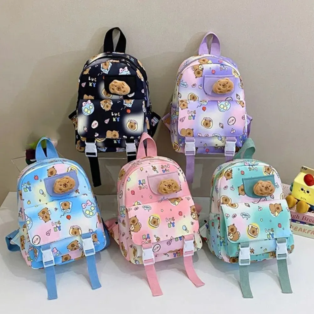 Thickened Capybara Backpack Wide Straps Lightweight Large Capacity School Bag Multi Functional Nylon Plush Doll Ornament