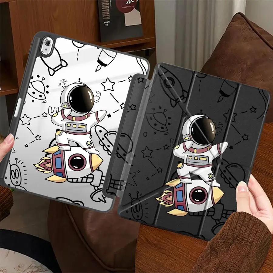 Cartoon Cute Astronaut With Pen Slot Cover Tablet Case For Samsung For Galaxy Tab S6 Lite 10.4 inch A11 Plus S9 FE S7+ S8+ 12.4