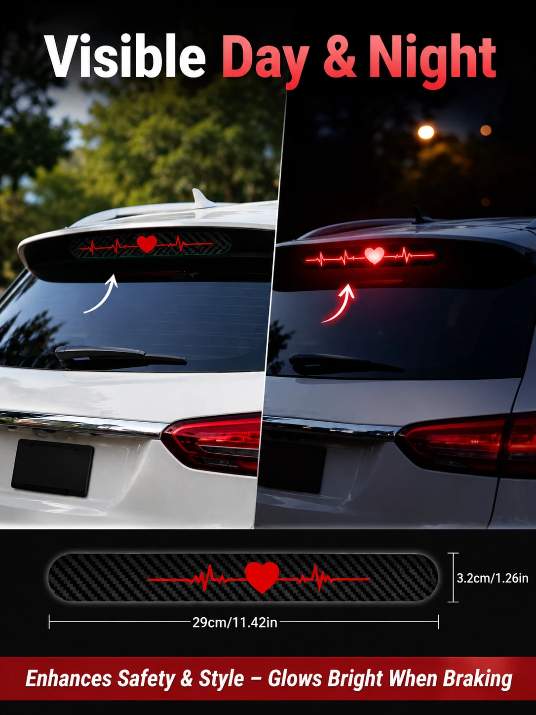 3D Carbon Fiber Love Heartbeat Brake Light Sticker Universal Car Rear Window Decal for SUV Sedan Hatchback MPV