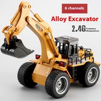 Huina 530 Excavator 6 Channels Remote Control Simulation Bulldozer Engineering Vehicle Alloy Excavator Children'S Toy Car Gifts