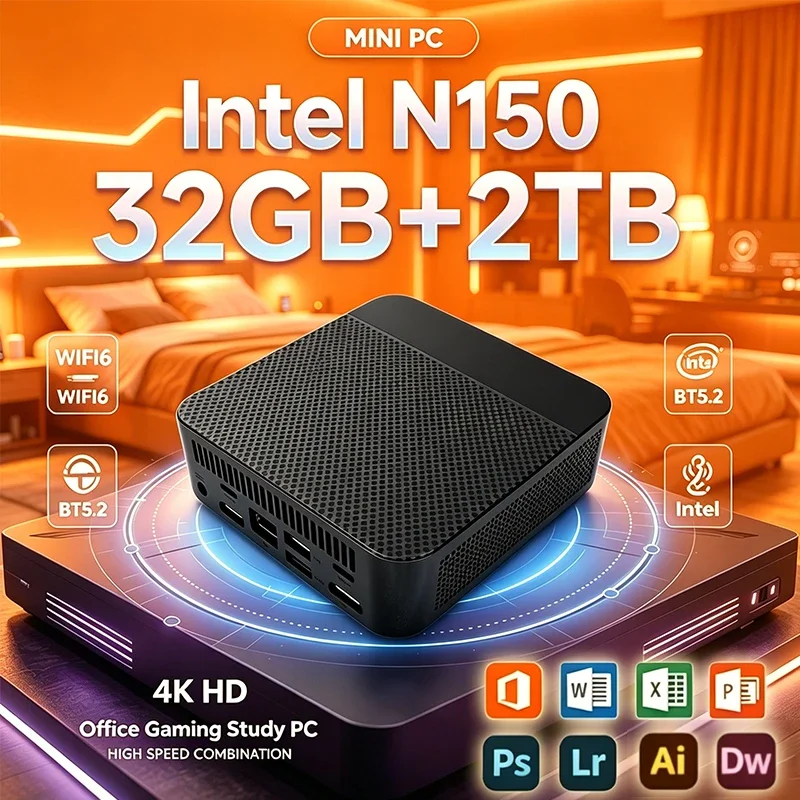 NEW Mini PC N150 Windows 11 Portable Computer 16GB 32GB RAM 1TB 2TB SSD WiFi6 Portable Gaming Computer Office Study PC Desktop