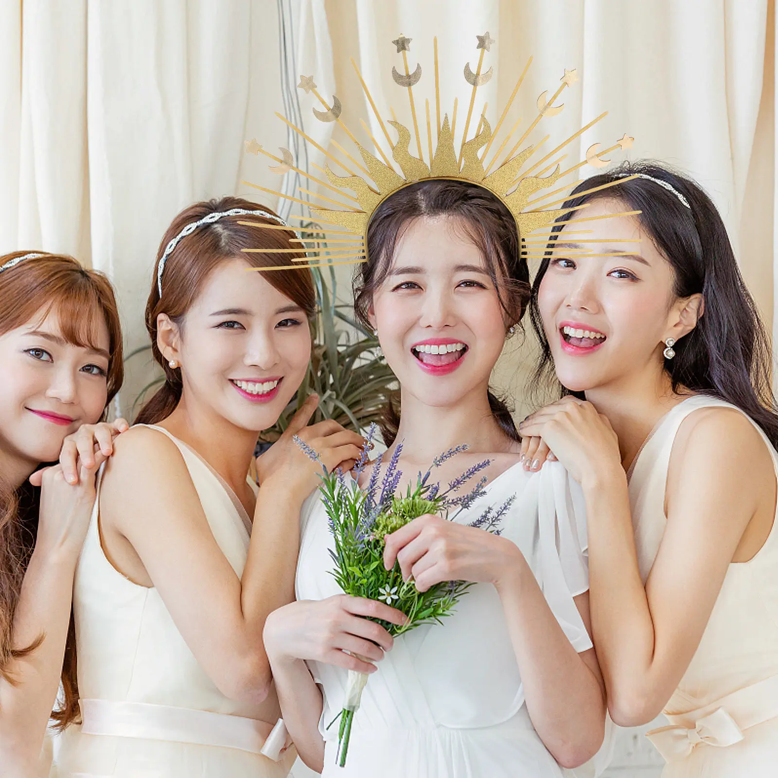 

Золотистая повязка на голову «Солнечный луч» для женщин, корона богини, головной убор для костюмированных вечеринок, ролевых игр, мероприятий, блестящая, элегантная, эффектная