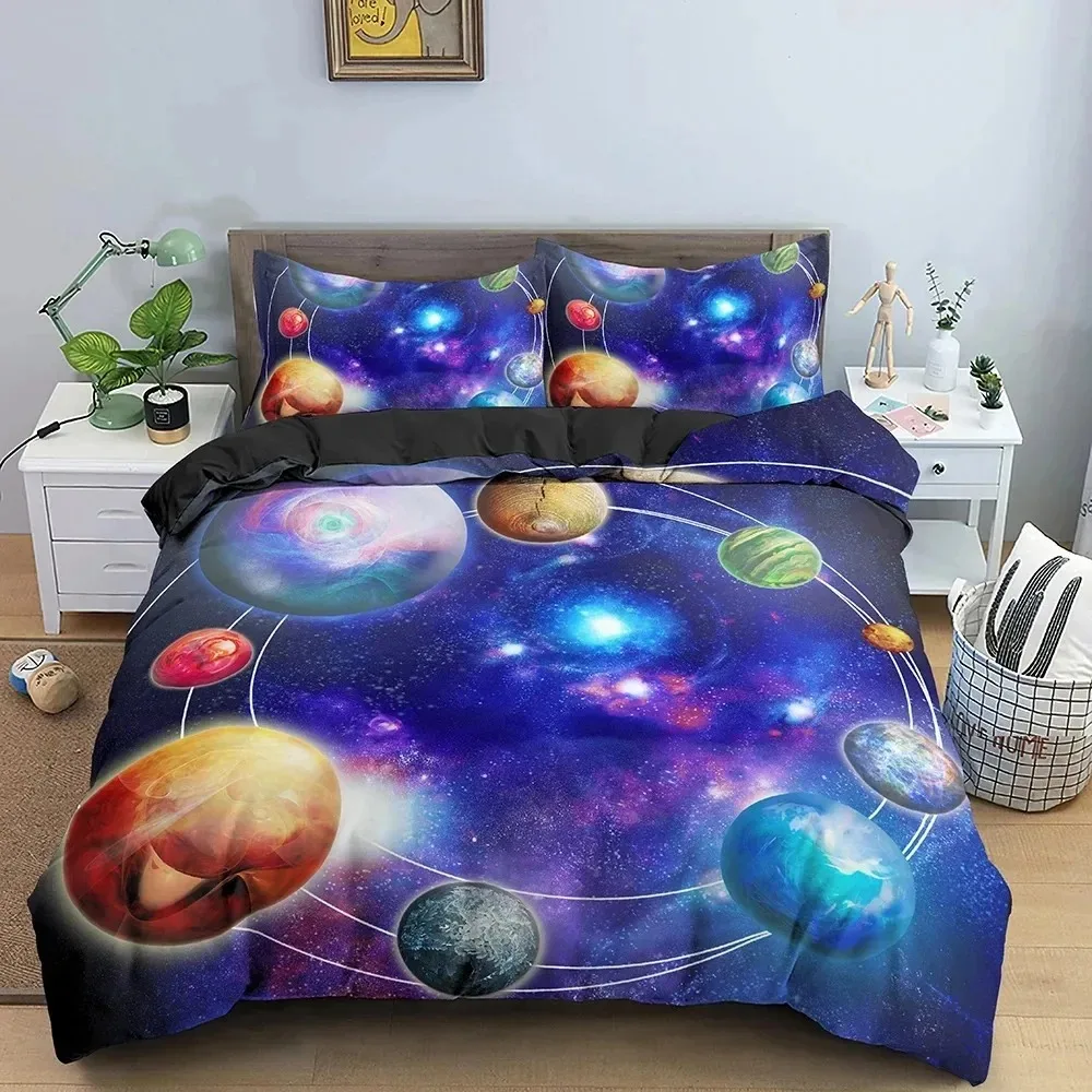 Galaxy Space Bedding Set 3D Universe Duvet Cover Psychedelic Quilt Cover with Zipper Queen Double Full Polyester Comforter Cover