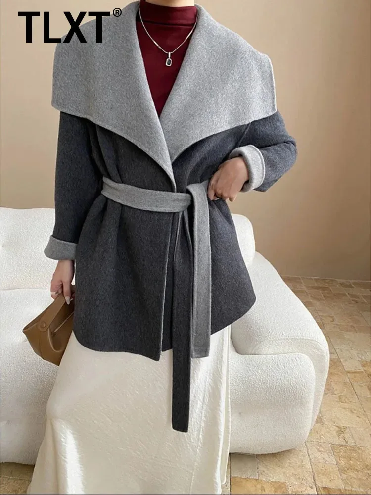 

TLXT модные женские шерстяные пальто, элитный дизайн, халат, стиль, шерстяное двустороннее пальто с большими лацканами, женское зимнее пальто 202, новинка
