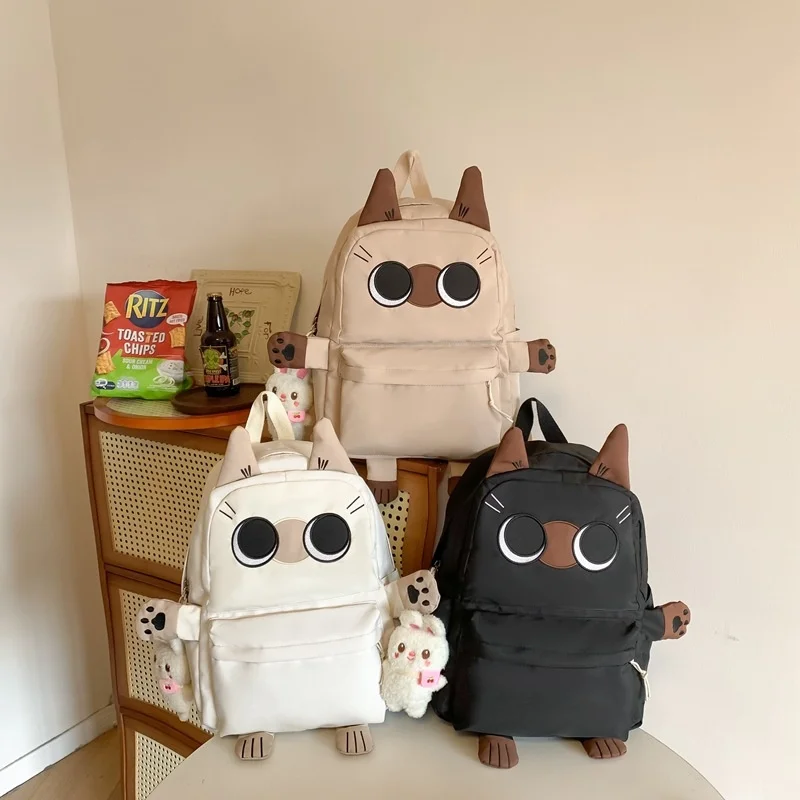 Ins Style Cute Cats Student School Bags Casual Basic Japanese Cartoon Large Capacity Backpacks For A&B One Shoulder Bags For C