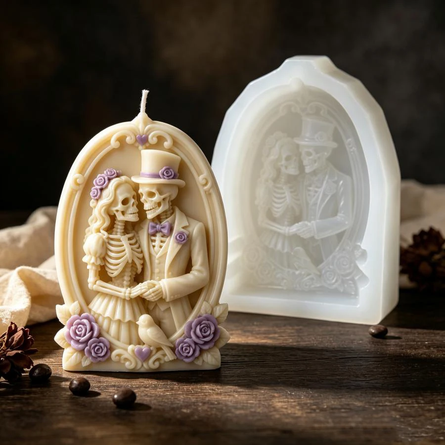 DIY Skelett-Paar Silikonform für Kerzen, Halloween Totenkopf-Körperform für Kerzen, Gips, Bastelarbeiten, Zement, Seifenform, Halloween-Geschenk