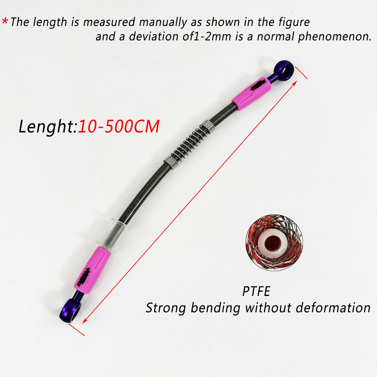 10-500CM Silver M10*1.0mm 0° Stainless Steel Braided PTFE Brake Hose Connector in Various Colors for Car/Motorcycle Modification