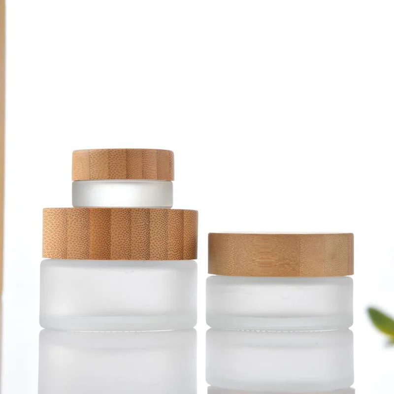 Bamboo Lid Empty Jars Frosted Glass Cream Jar Cosmetic Container 5-100g Glass Bottle Make Up Container Travel Cosmetic Jars