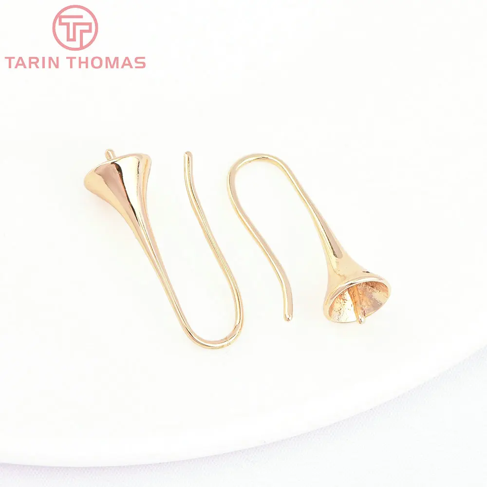(7774) 10PCS 6.5x24.5MM 24K Gold Color Brass Trumpet Shaped Hanging head Earring Hook High Quality DIY Jewellery Accessories