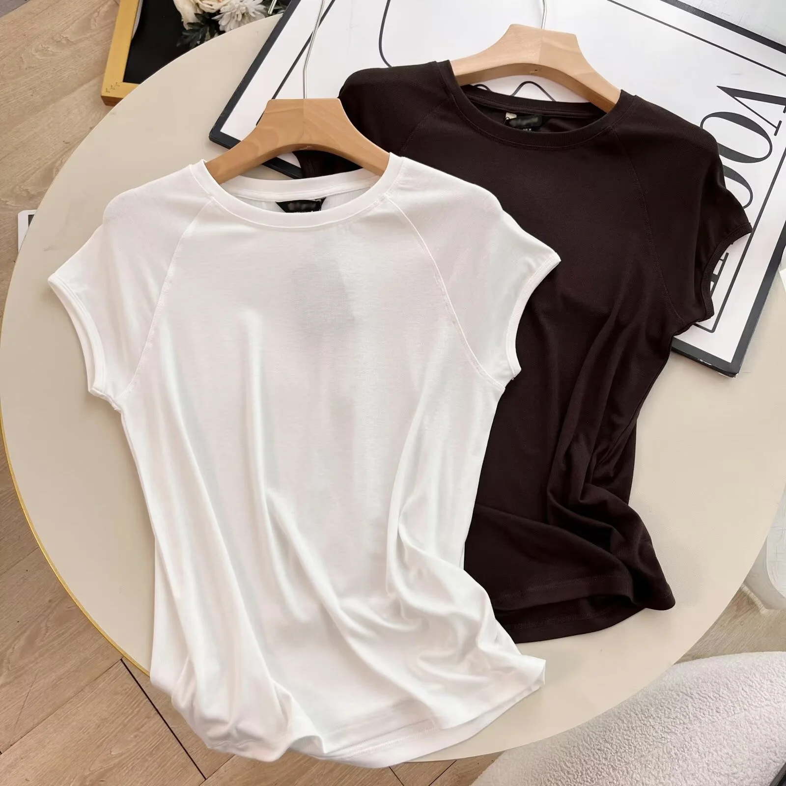 Tangada 2024 Summer Women Soft Cotton T Shirt Short Sleeve Casual Tee Shirt Street Wear Top 6D039