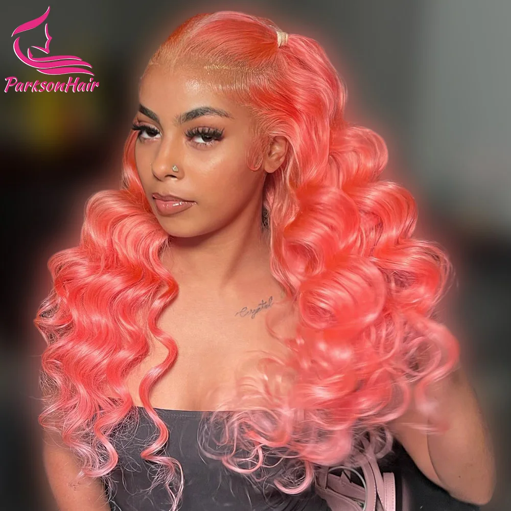 وردي فاتح 13x4 الدانتيل الشفاف الجبهة الباروكات للنساء البورمية فضفاضة موجة عميقة باروكة من شعر طبيعي شقراء ملونة الدانتيل الباروكات الأمامية