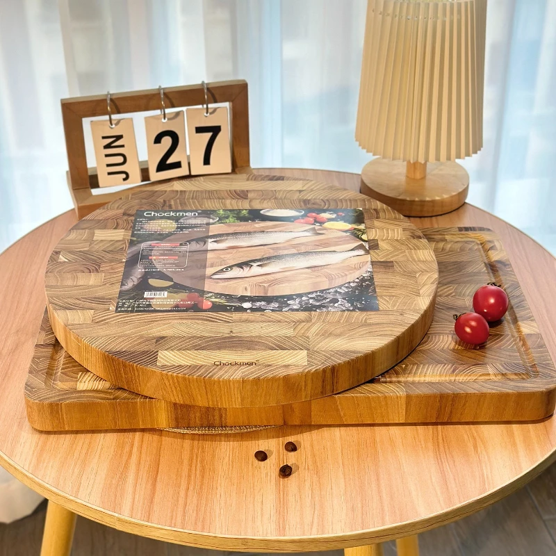 Solid Wood Cutting Board,Extra Thick Chopping Block with No Paint,Anti-Mold Kitchen Panel, Round Butcher Block for Restaurant