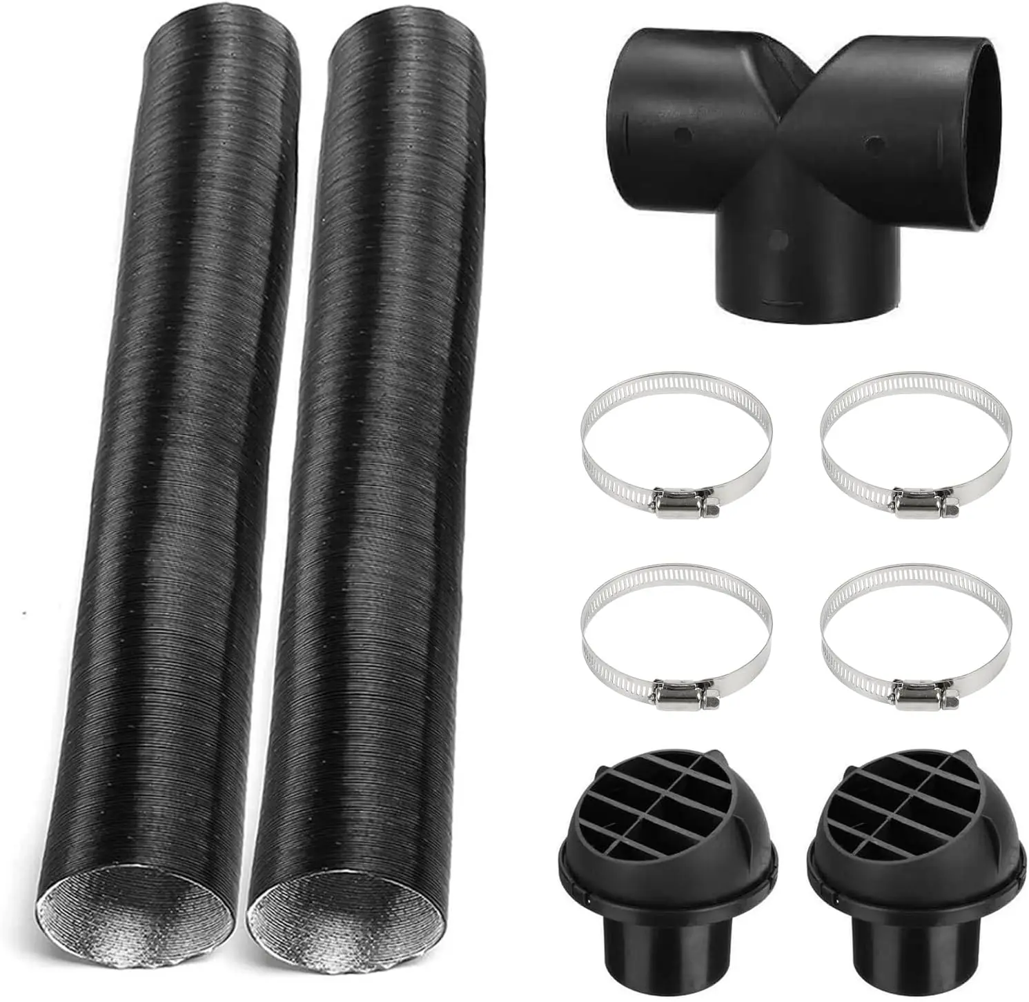 

75mm Heater Duct Kit, 360° Rotatable Air Outlet with T-Shaped Tee, Foil Hose for Webasto Eberspacher