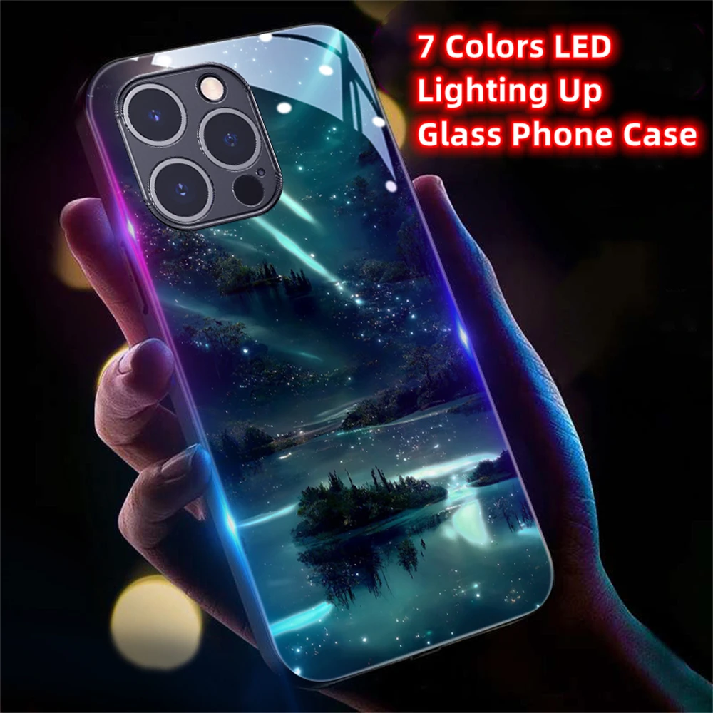 

So Beautiful Stars River Luminous Glass LED Call Light Up Flash Phone Case For Huawei P60 P50 P40 P30 Pro Plus Mate 60 50 50E 40