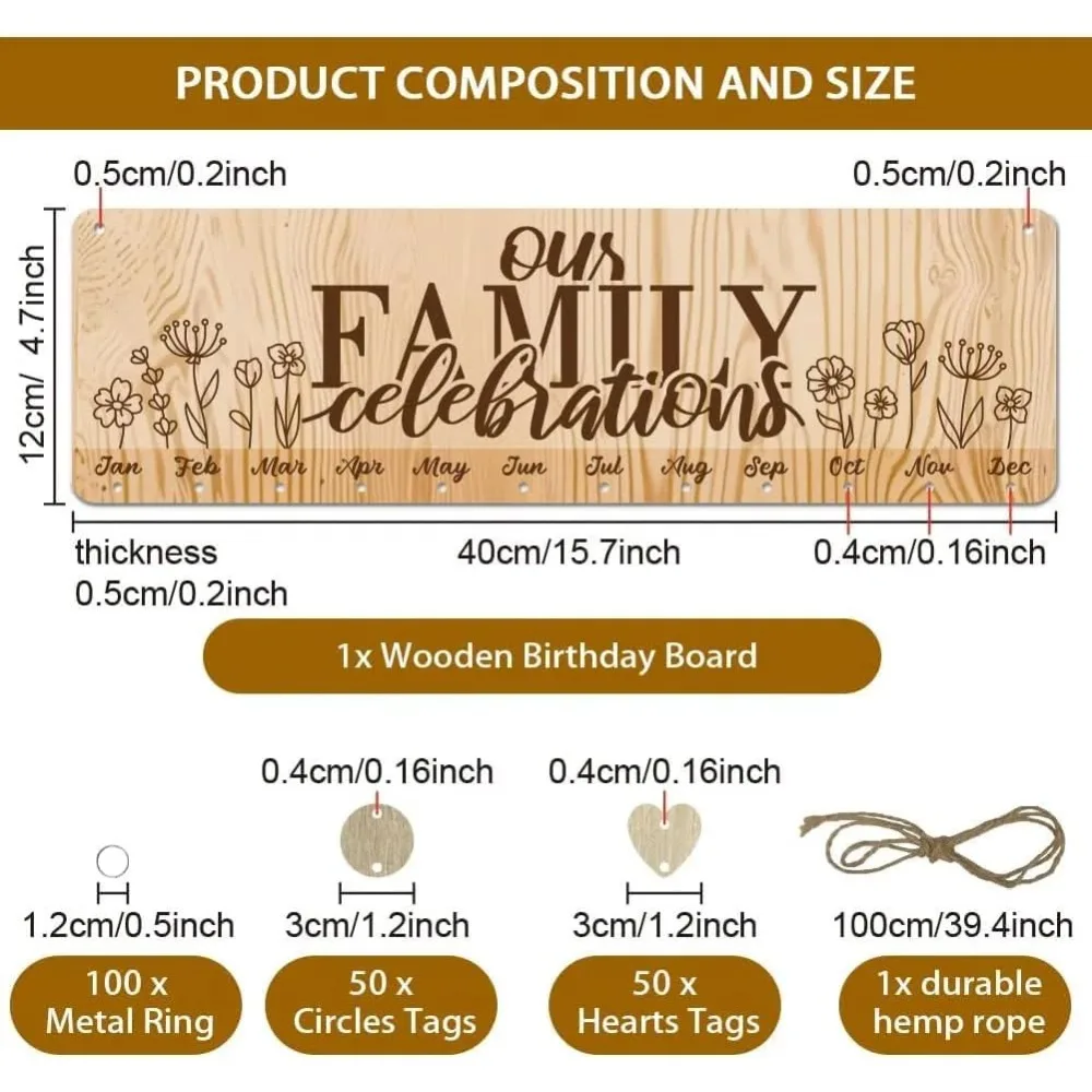 1 Set Wooden Family Birthday Reminder Calendar Board Our FAMILY Celebrations Board With Tags DIY Birthday Tracker making kit