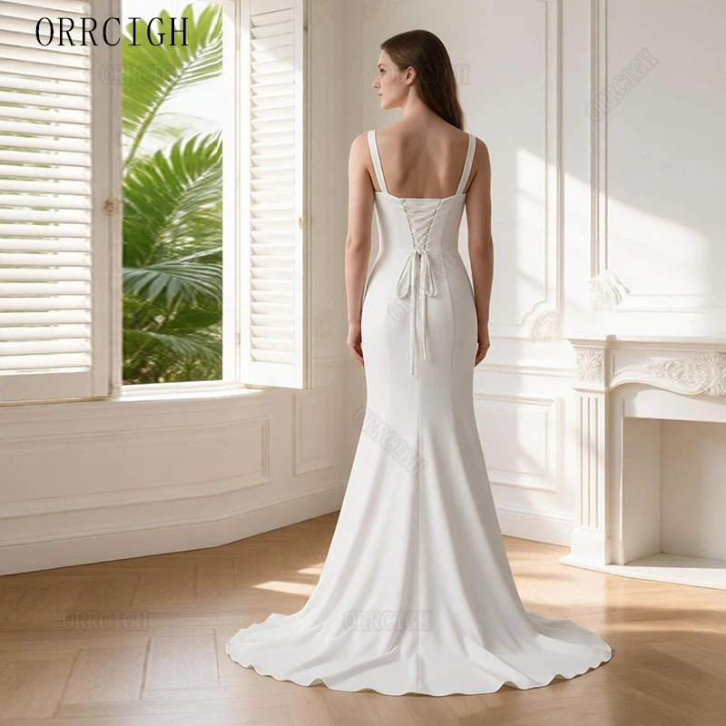 Civil Mermaid Wedding Dresses 2027 with Train Sleeveless Square Neck Jersey Bridal Gown Corset Customizable Свадебное платье