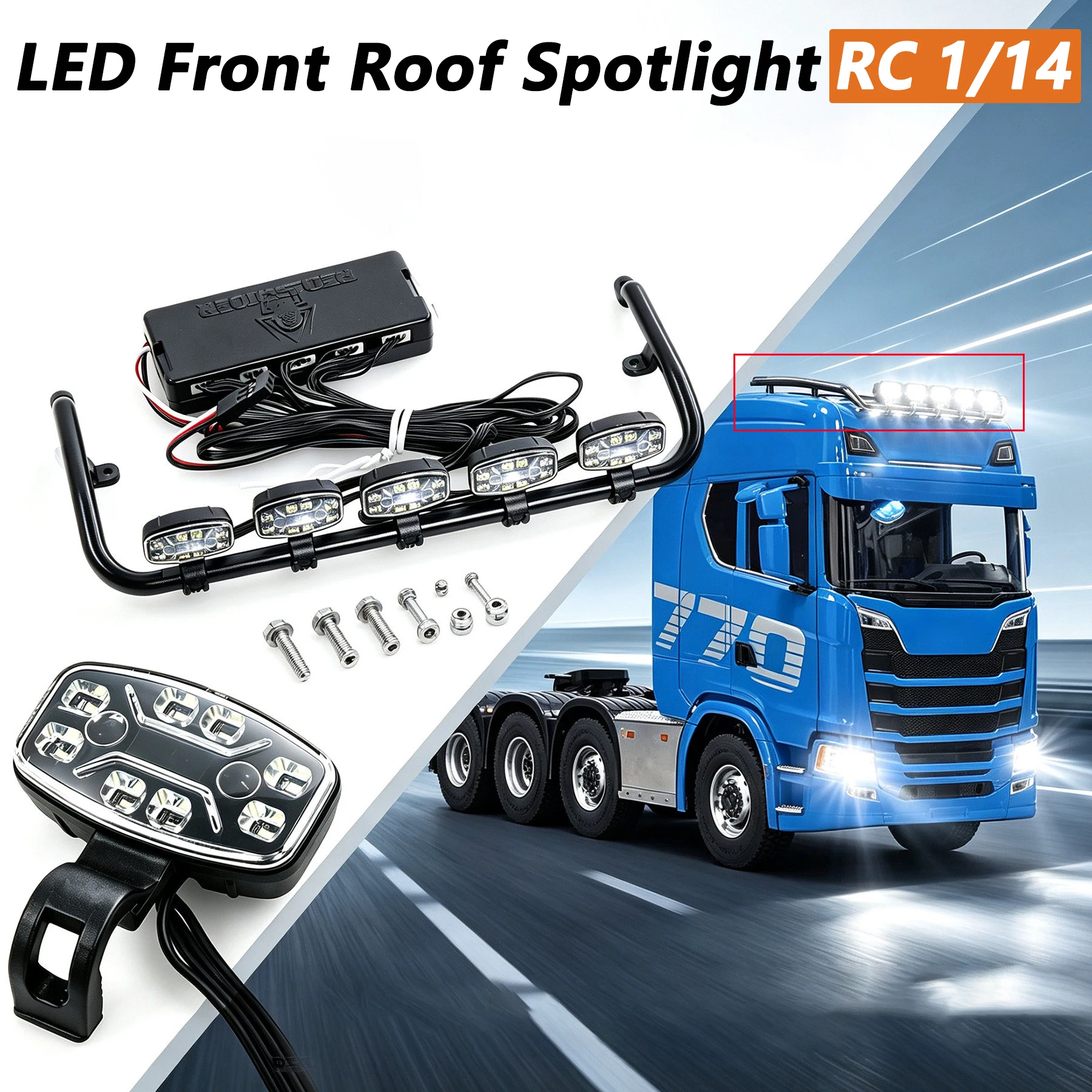 1/14 RC Truck Roof Spotlight Multi-Mode Front Spotlight For 1/14 Tamiya Truck Trailer SCANIA 770S Car Toys Model DIY Accessories