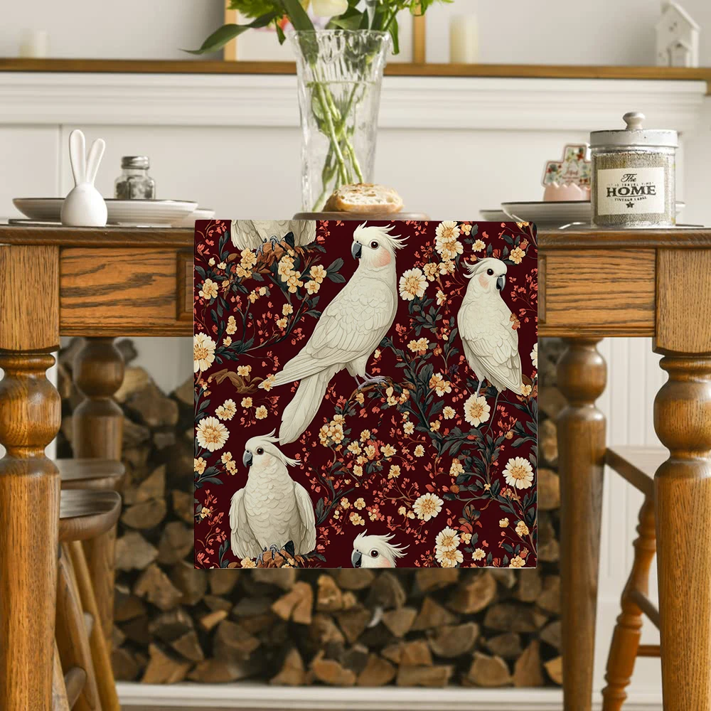 Parrot Bird Flower Leaves Twig Table Runners Dresser Table Decor Farmhouse Dining Table Runner Holiday Party Decoration
