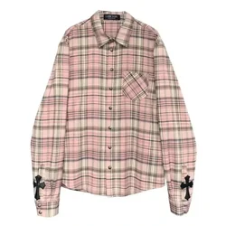 PB&ZAPink Plaid Shirt Women Cross Button Up Blouses Female High Street Long Sleeve Tops Hippie Autumn Oversize Streetwear Ins