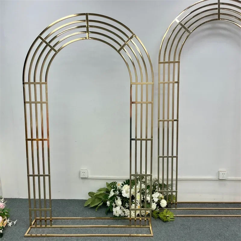 Novo brilhante curvado cinco barras tela prateleira arco de casamento banhado a ouro geometria flor suporte de porta artificial decoração floral quadro