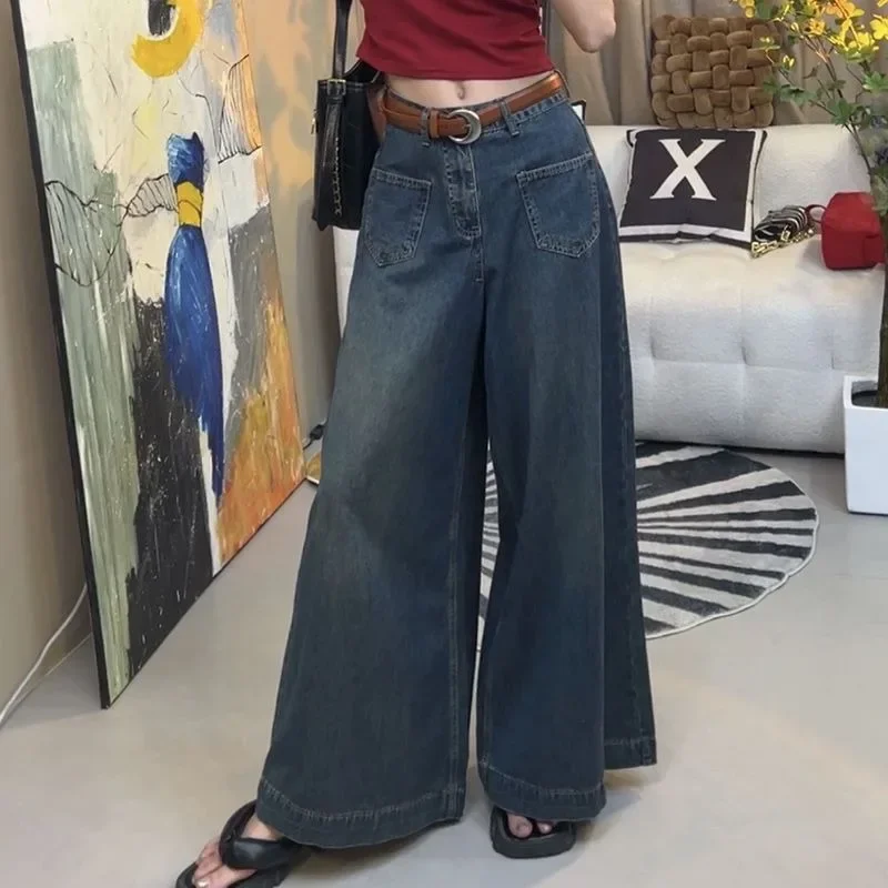 2023 neue Denim Hosen Frauen Sommer Flares Breite Beine Lose Kehren Boden Hohe Taille Abnehmen Übergroßen Jeans 200 Pfund Tragbare