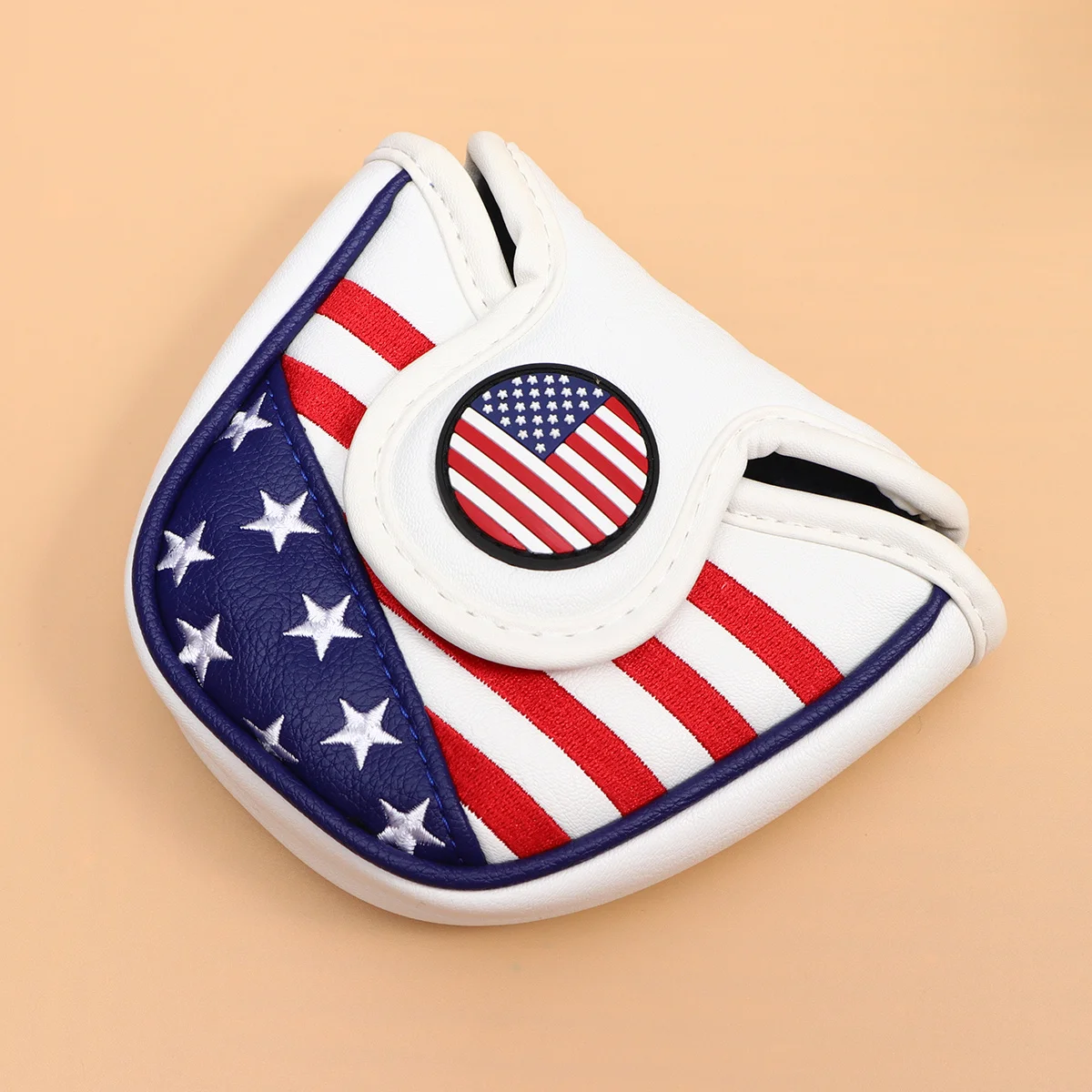 

Mallet Putter Cover Pu Usa Flag Style Thick Half-Round Club Headcover Square Design Golf Club Protection Embroidery
