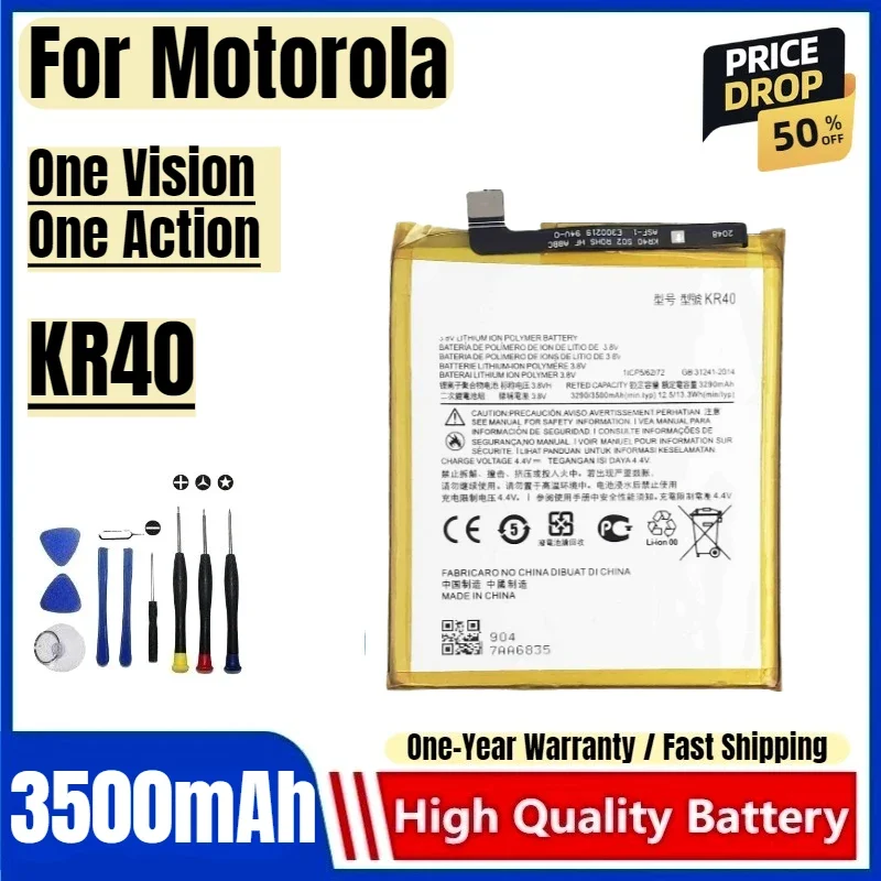 KR40 for Motorola One Vision/One Action Phone Battery High Quality High Capacity Battery Replacement Bateria with Tools