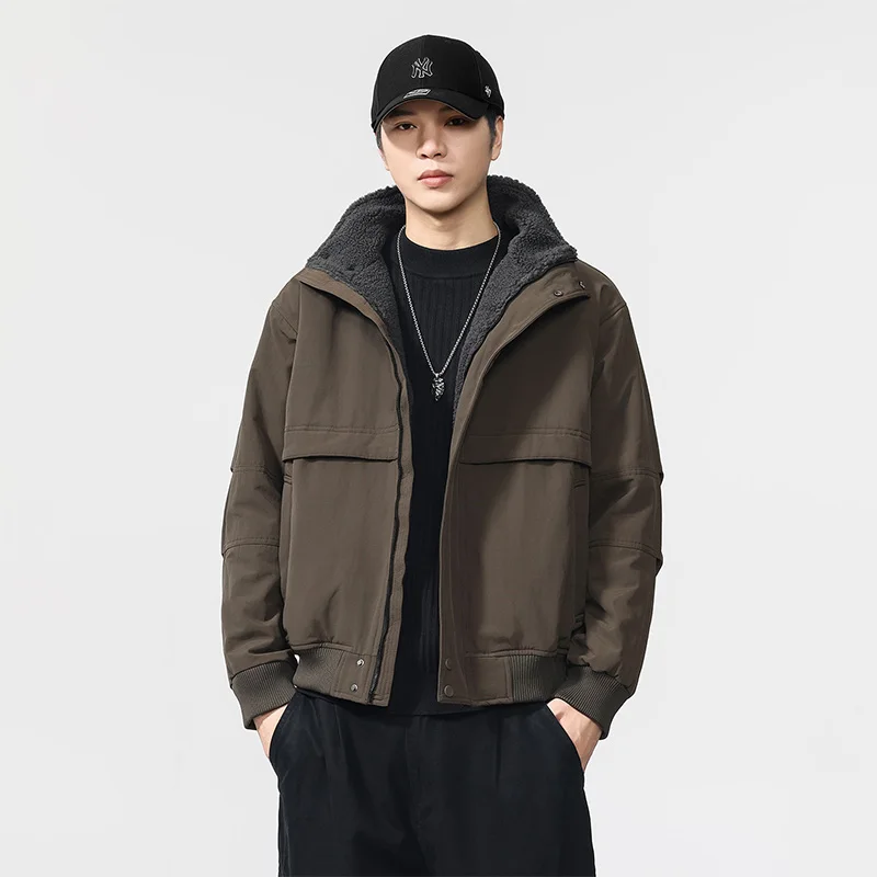

Winter Wool Liner Thick Windproof Cargo Jacket Men Streetwear Fashion Loose Casual Warm Bomber Jacket Cityboy Coat Outerwear