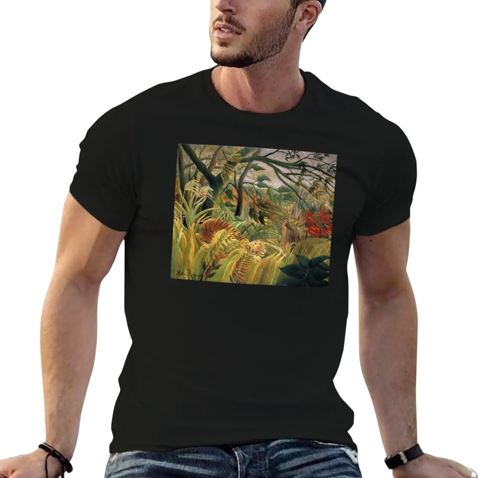Henri Rousseau's famous painting of the Tiger in a Tropical Storm 1891 T-Shirt Holiday Lightweight T-Shirt