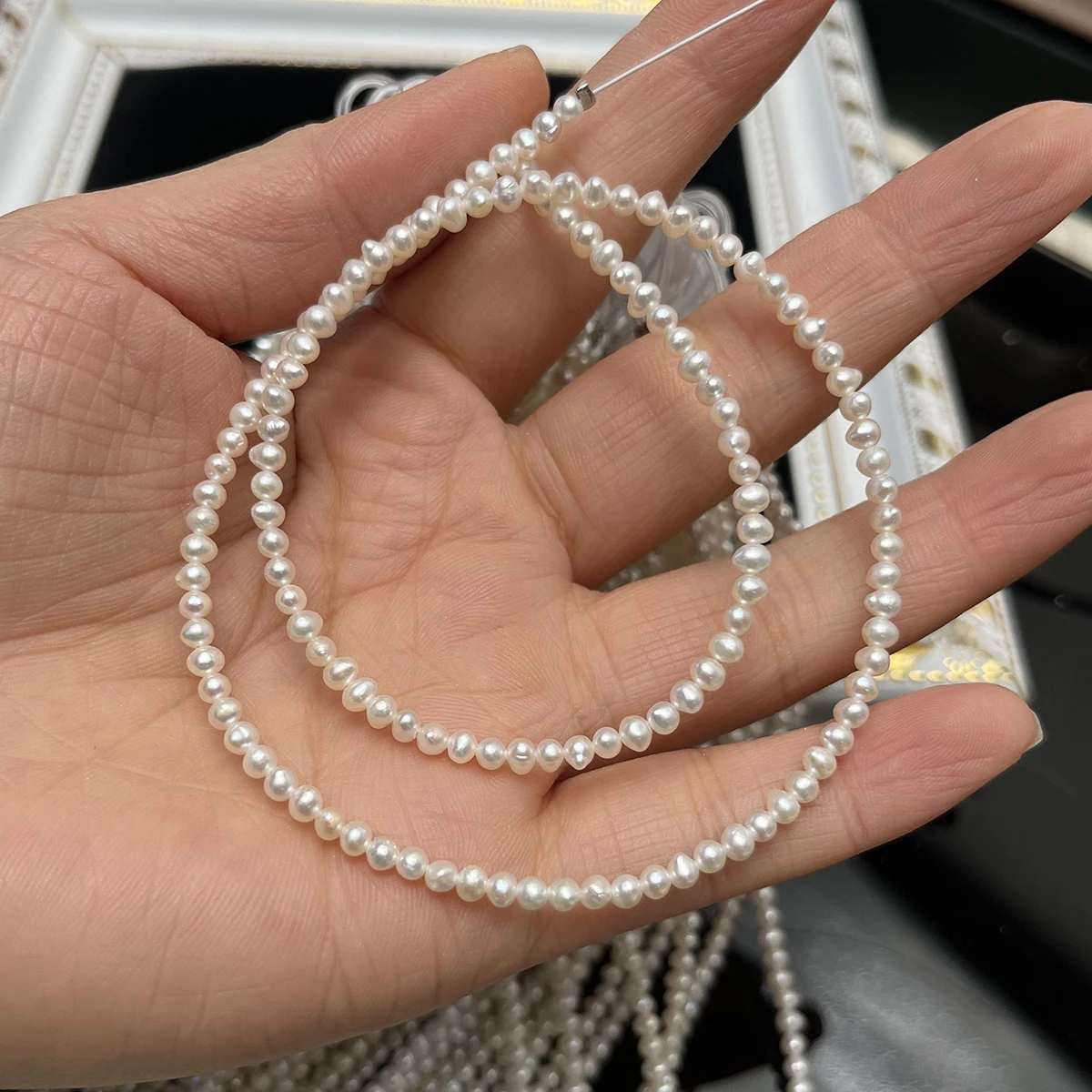 2–2.5mm Natural Freshwater Pearls Through-hole Beads Potato-Shaped Beads for Jewelry Making DIY Necklaces Bracelets Accessories