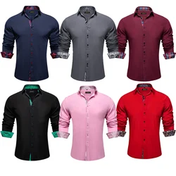 Camisas de algodón con cuello y puños de colores contrastantes para hombre, blusa informal de manga larga, Social, 2023