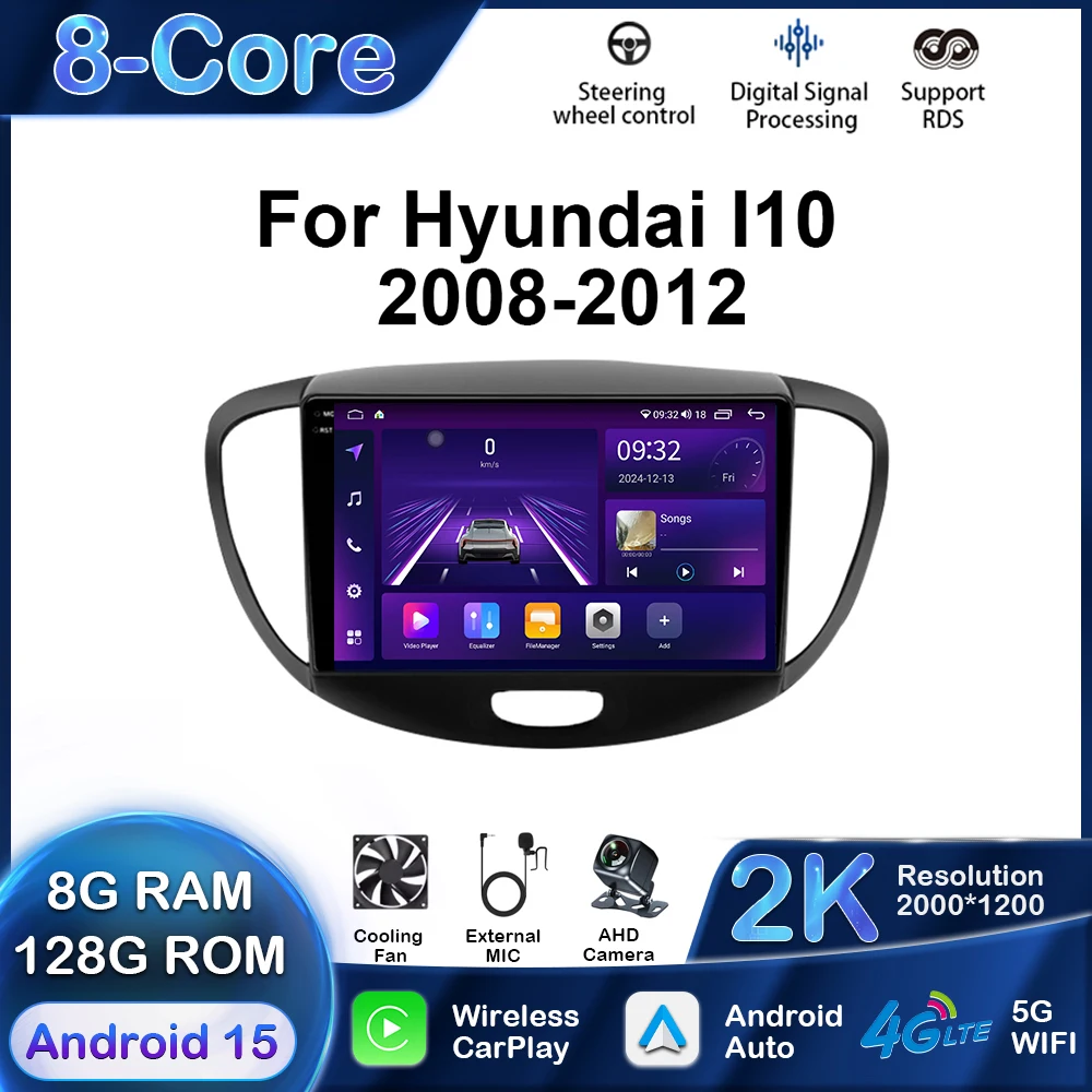 

9'' Android Car Radio Multimedia Player For Hyundai I10 2008-2012 GPS Navigation Carplay Auto Stereo Monitor Screen