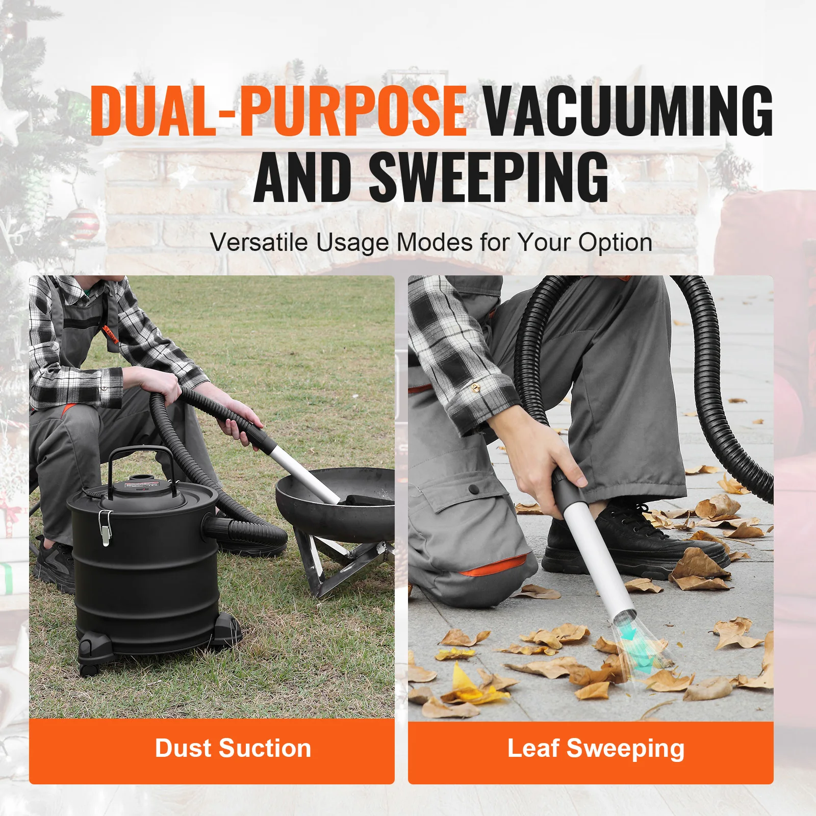 SucceBuy Ash Vacuum Cleaner Powerful Suction Fireplace Vacuum with Reverse Suction Power Cable 10 Kpa Max. Vacuum for Fireplaces