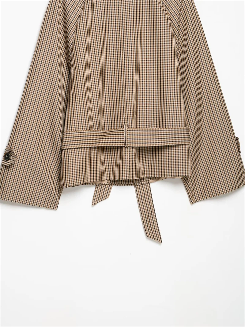 Guobioziy 2026 Autumn Short Trench Coat Retro Fashion Long Sleeves Double-Breasted Front Adjustable Waist Belt Notched Collar