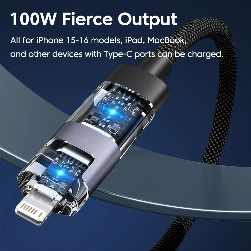 كابل شحن سريع 4 في 1 بقدرة 100 وات USB C إلى النوع C كابل بيانات شحن سريع مع LED لهاتف iPhone 15 16 كابل USB Samsung Macbook #3