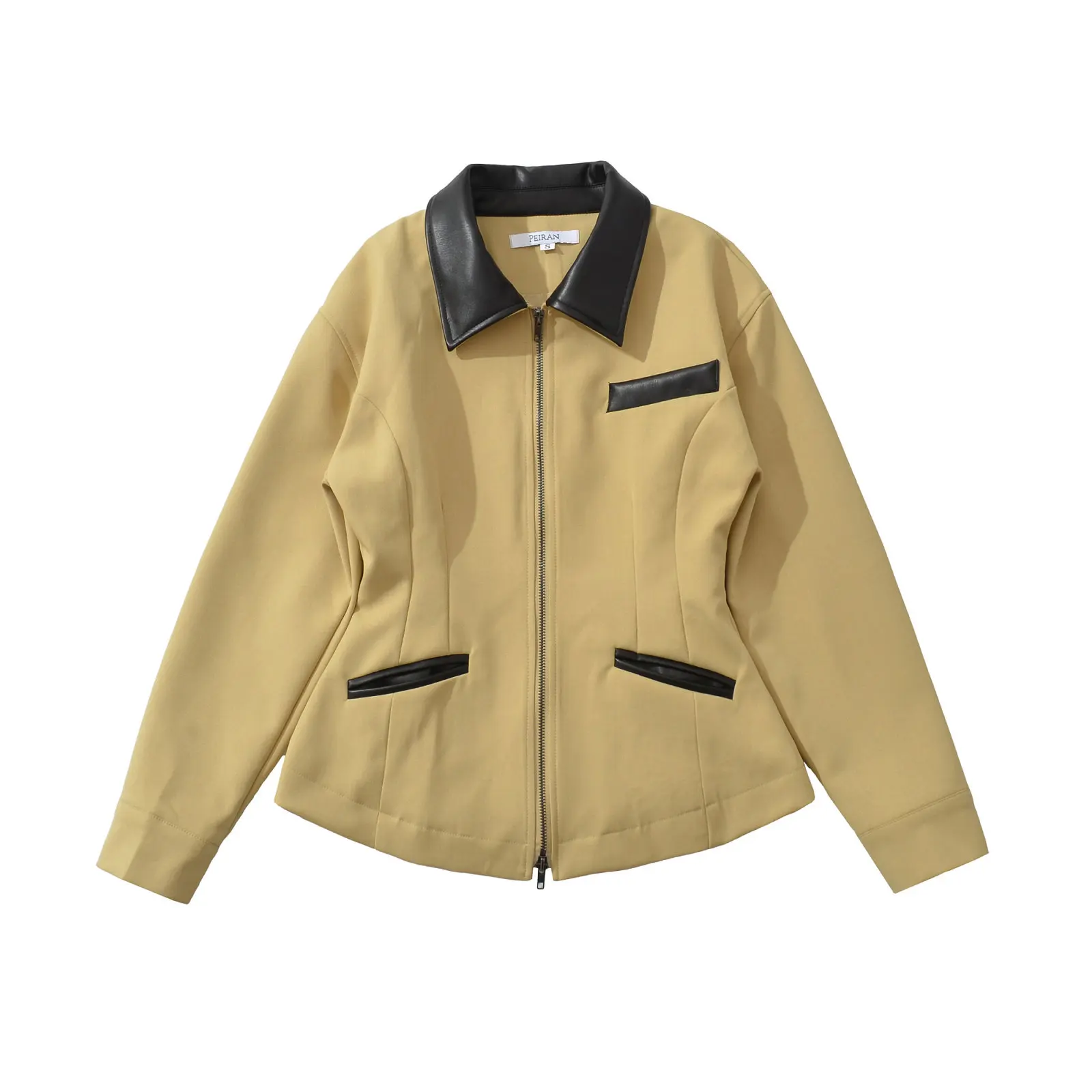 Jaqueta Slim Fit com Detalhes em Couro para Mulheres, Nova Chegada de Outono, Roupas Femininas ZR