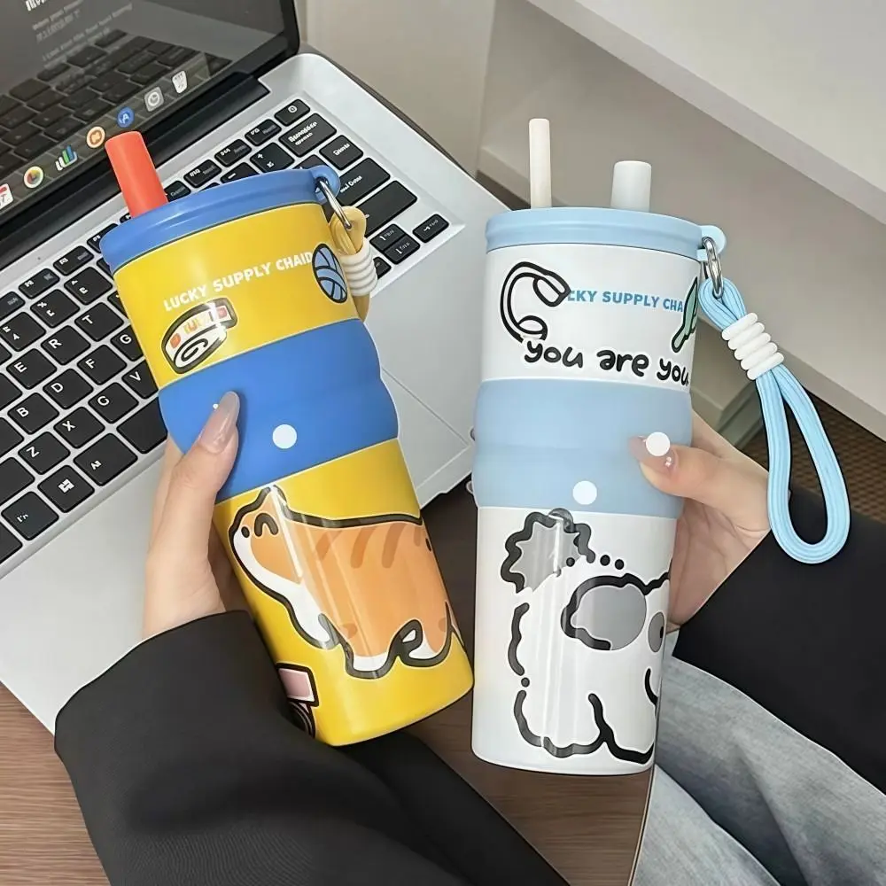 

316 Stainless Steel Vacuum Cup 700ML Large Capacity Insulated Cup with Lanyard and Sticker Insulation Cooling Straw Cup