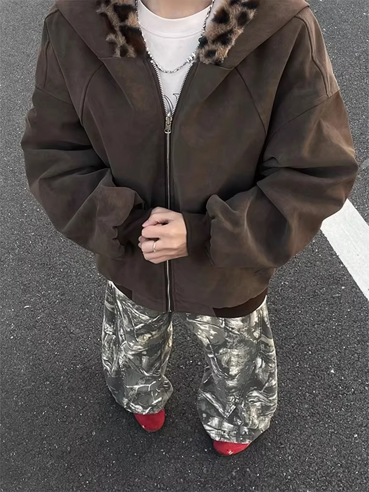 

Двусторонняя одежда, мужское пальто из искусственной кожи с капюшоном, зимнее теплое хлопковое пальто, пальто Cleanfit Mountain Eagle в стиле ретро