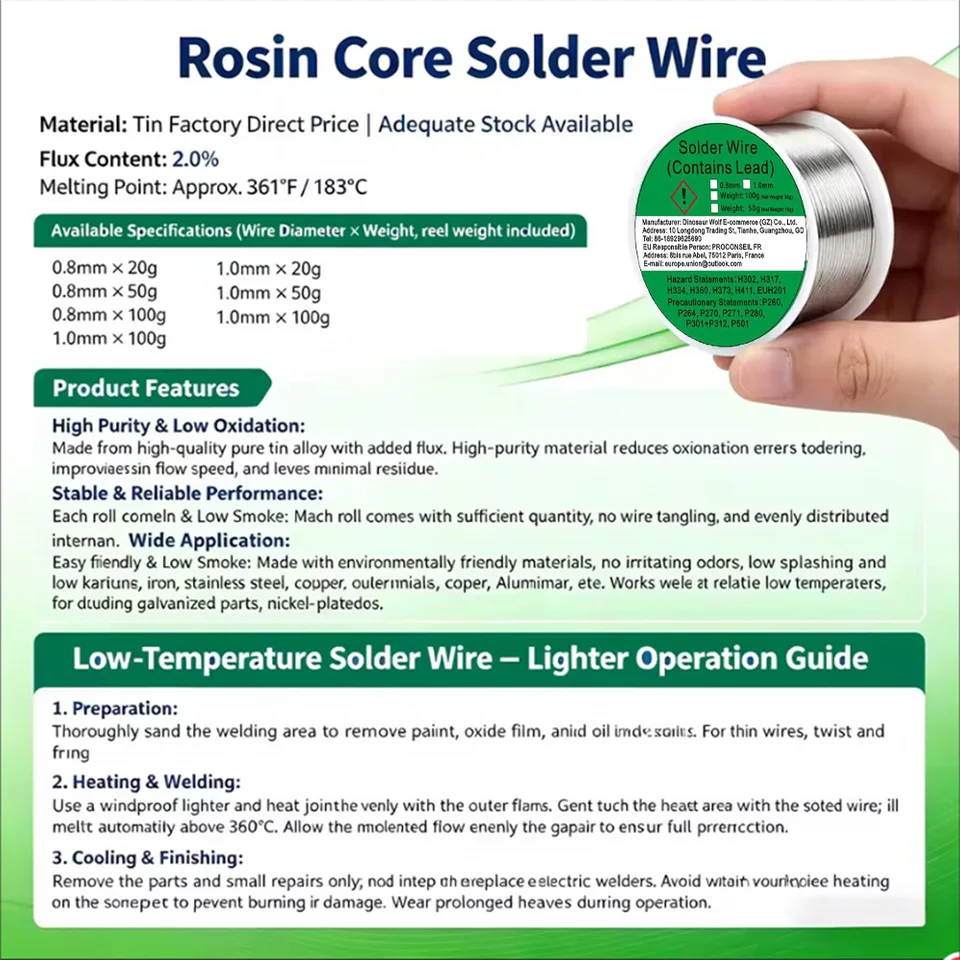 0.8mm 1.0mm 20g 50g 100g Soldering Tin Wire Tin Melt Rosin Core Solder Soldering Wire Roll No-clean FLUX 2.0%, image 5