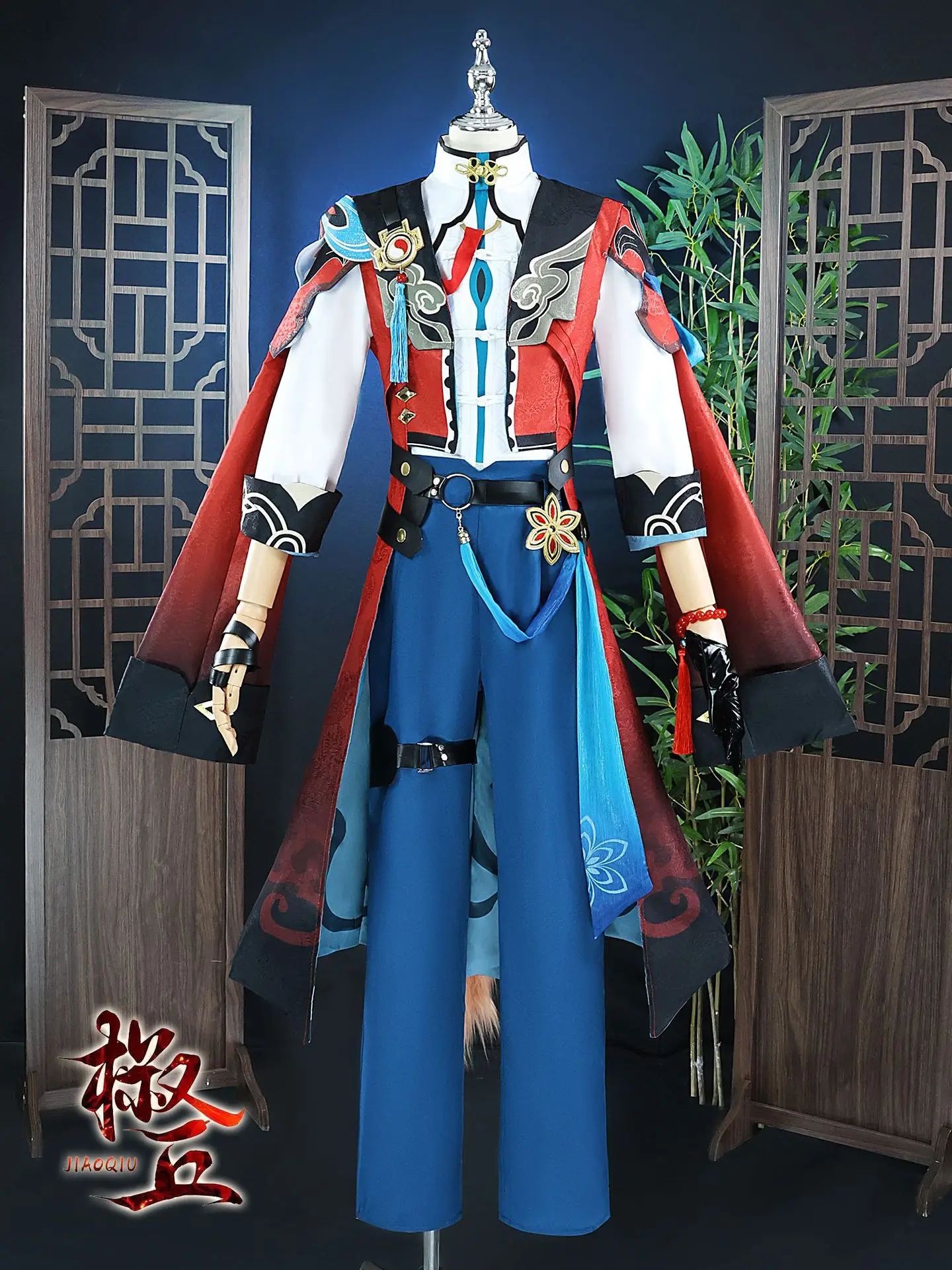 2024 Fashional Hot-sale Unisex Cosplay Quadratic Game Anime Accurate Reduction Fit Good Shape Blue Pants And Red Cloak