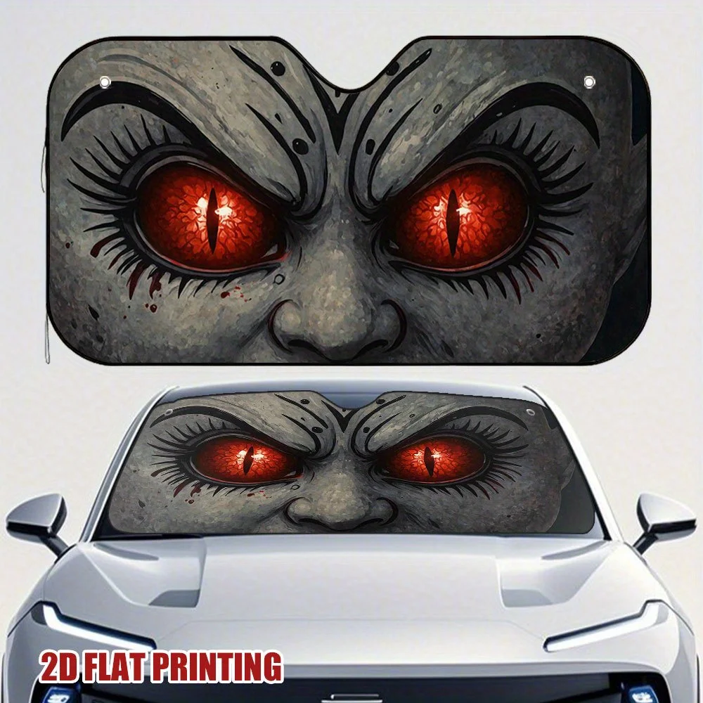 

1pc Menacing Glowing Red Eyes Windshield Sunshade With 2D Flat Printing - Fit Car Window Shade, Privacy & Glare, UV, Compatible