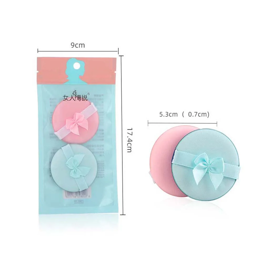 2Pcs/set Fluffy Makeup Puff Soft Washable Dry Wet Use Foundation Powder Puff Bowknot Puff Set Cosmetic Puff Cosmetics