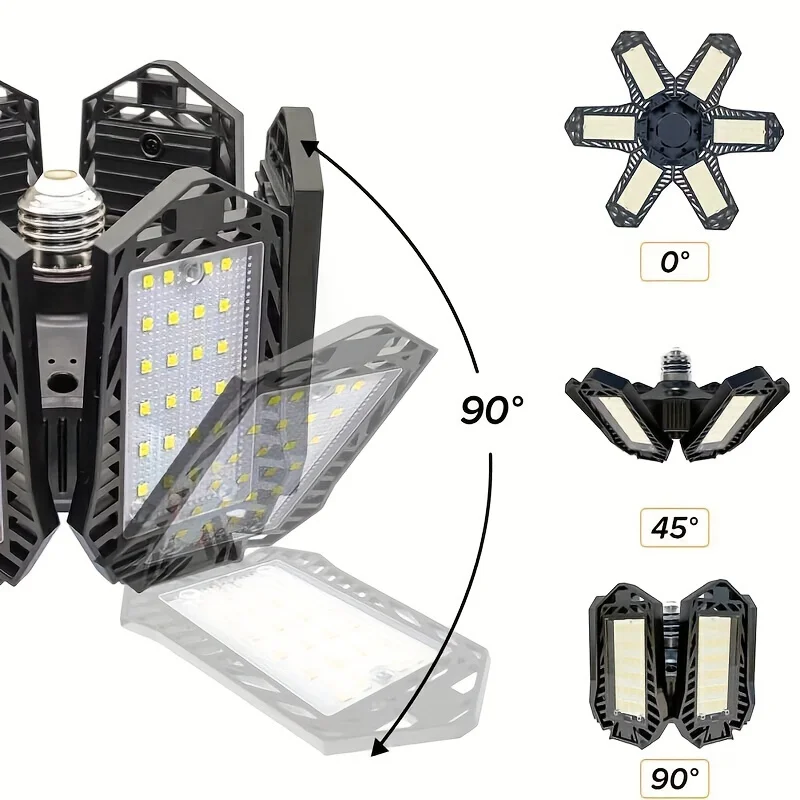 Deformable LED Garage Light Bulb with 3/6/7 Adjustable Panel LED Bulb Night Lamp for Warehouse Basement E26/E27 Ceiling Lighting