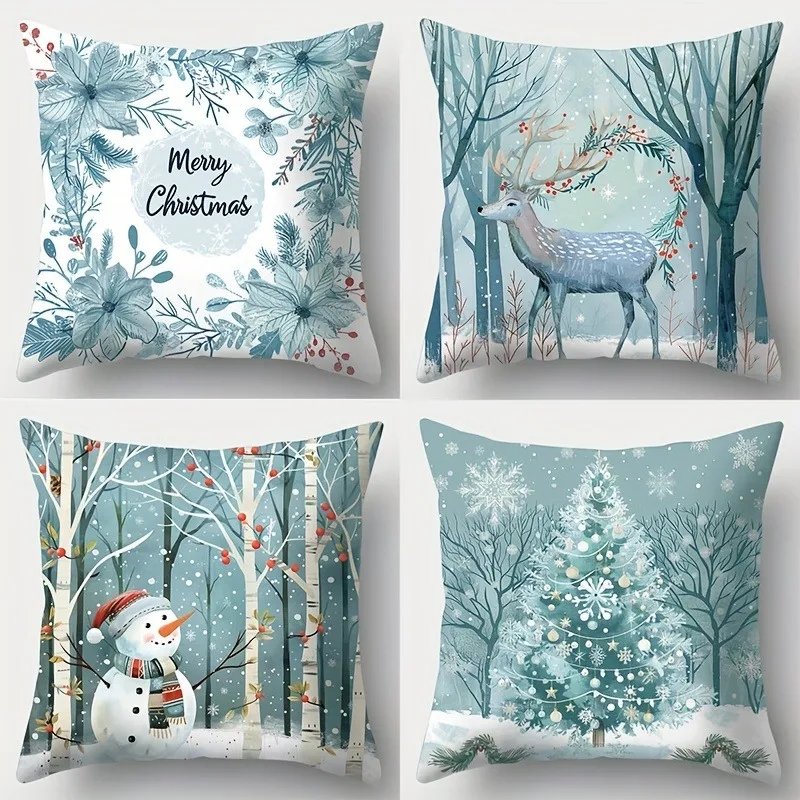 

Christmas-Themed Pillowcases: Merry Snowflakes, Deer, Snowman & Christmas Tree Designs Sofa room cushion cover home decoration